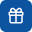 Blue gift box icon with a ribbon and bow on top.