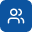 Icon of two connected human figures representing a user group or community.