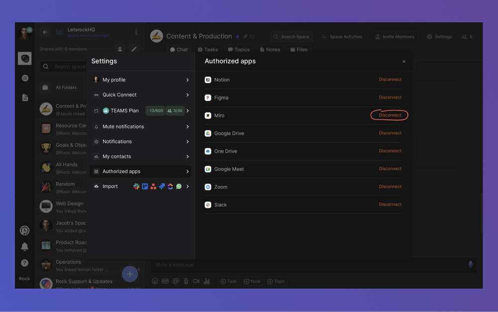 rock miro integration disconnect