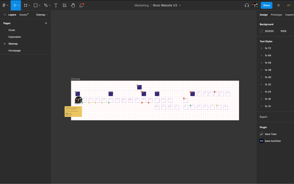 Figma for managing web projects creative side: wireframe example for case study of Rock.so website 