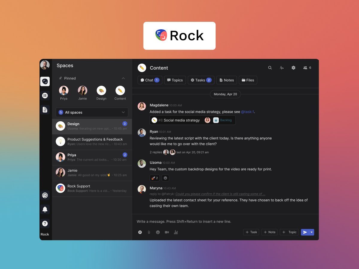 Rock interface - ClickUp and Monday.com alternative