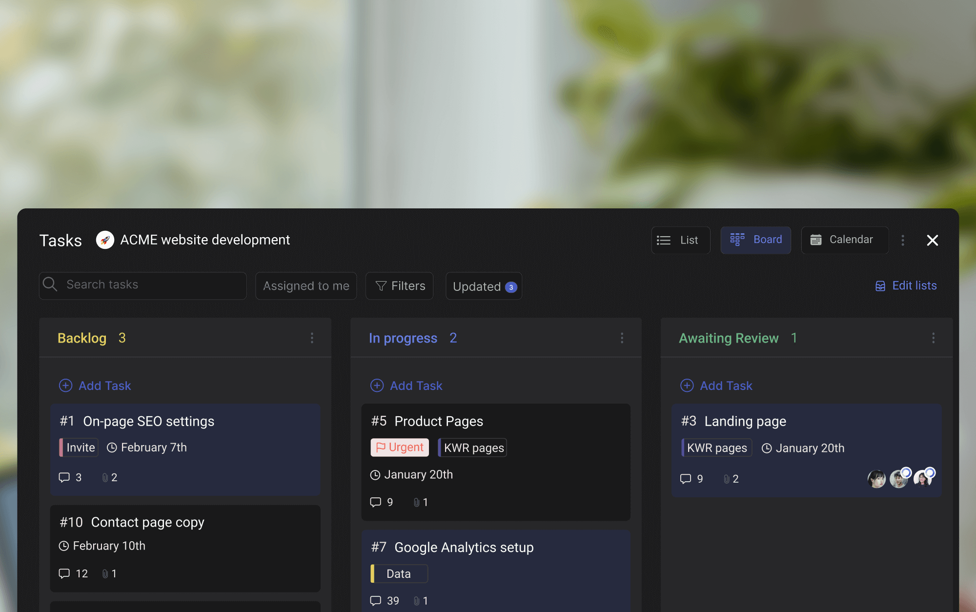 Rock task board for client projects