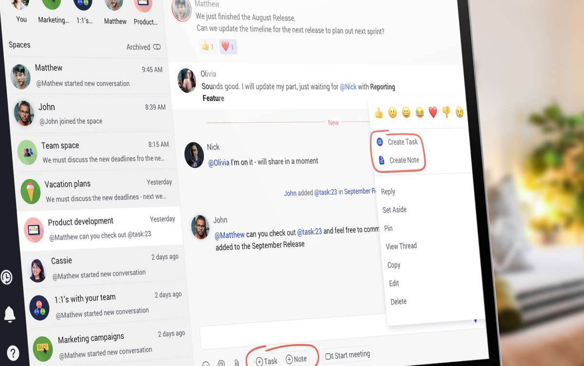 Creating a task from a chat message in Rock
