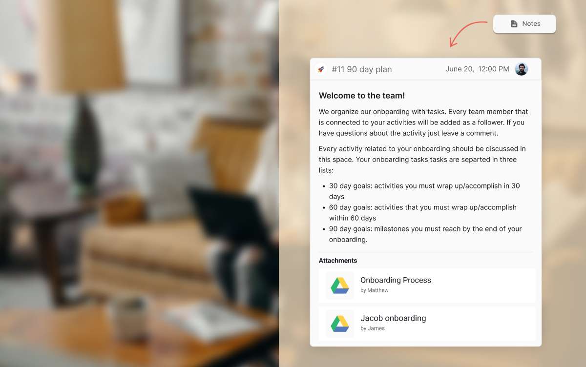 30-day onboarding plan as a note in a shared workspace