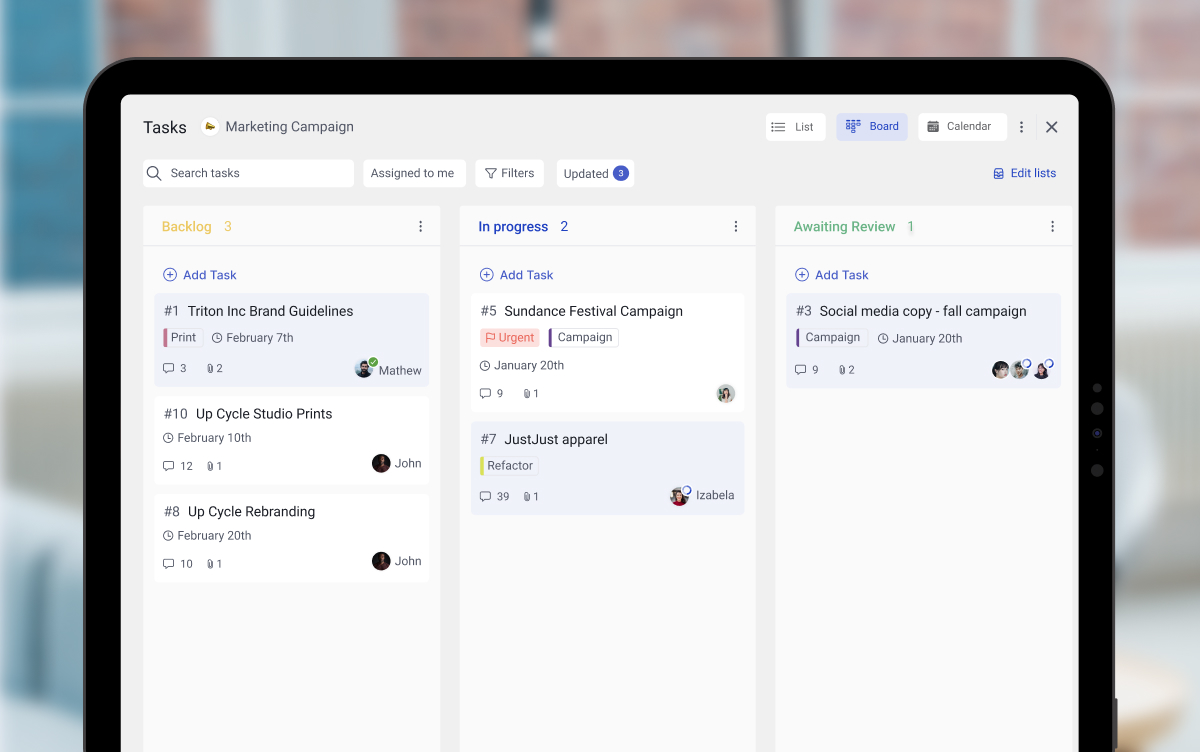 Rock task management board for client projects