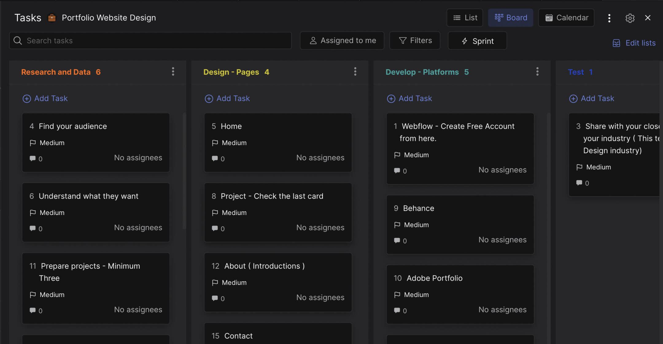 Portfolio website design template preview showing project phases from discovery through sitemap, wireframe, design, development, and launch