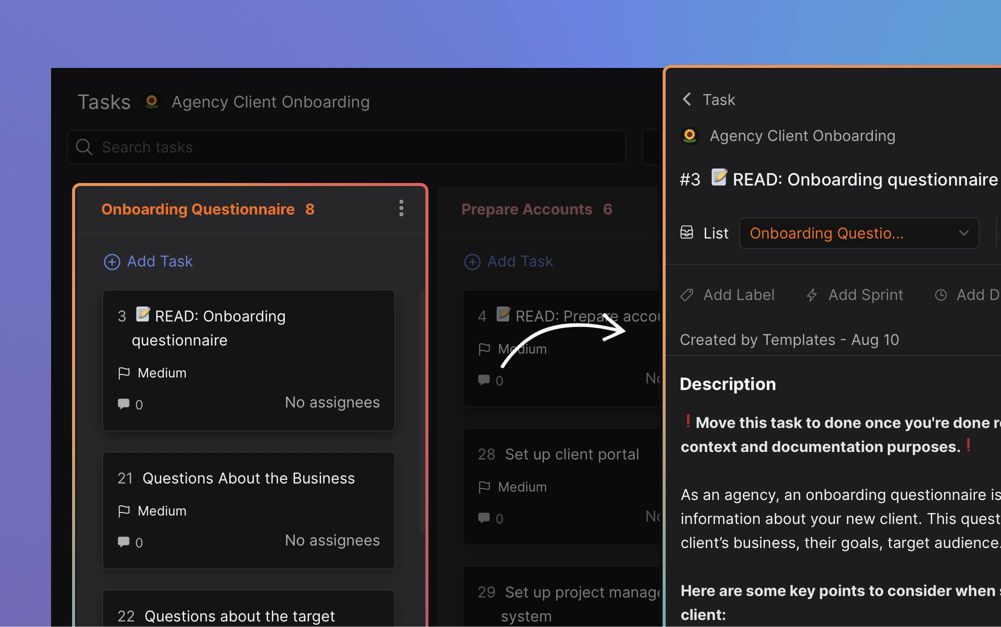 Client onboarding questionnaire with structured questions covering goals brand and stakeholders