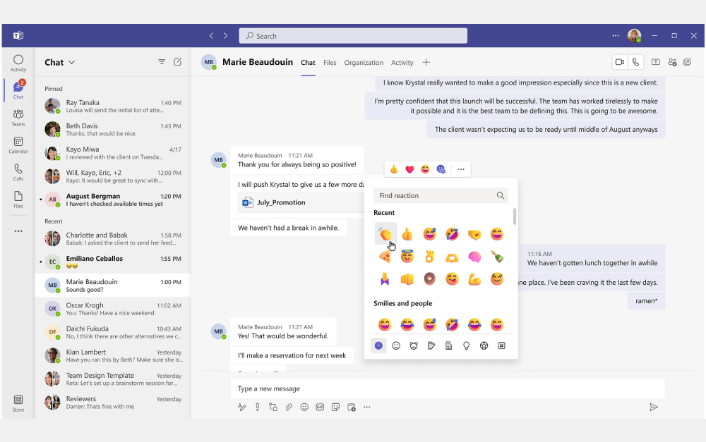 Microsoft Teams interface for business communication