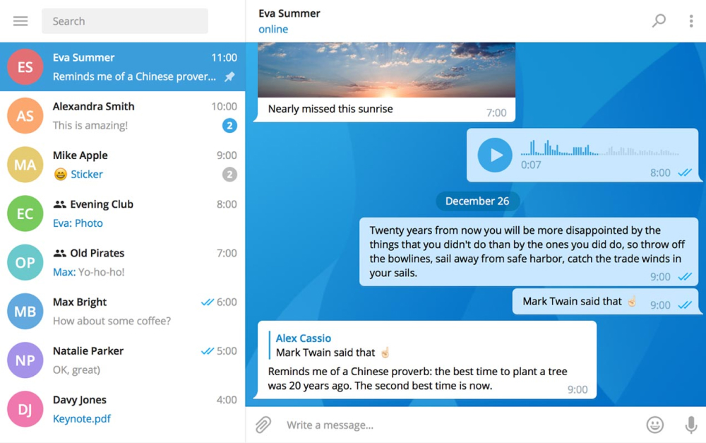 Telegram messaging interface on mobile and desktop