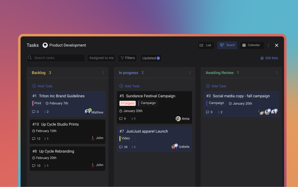 Rock task management board with project views