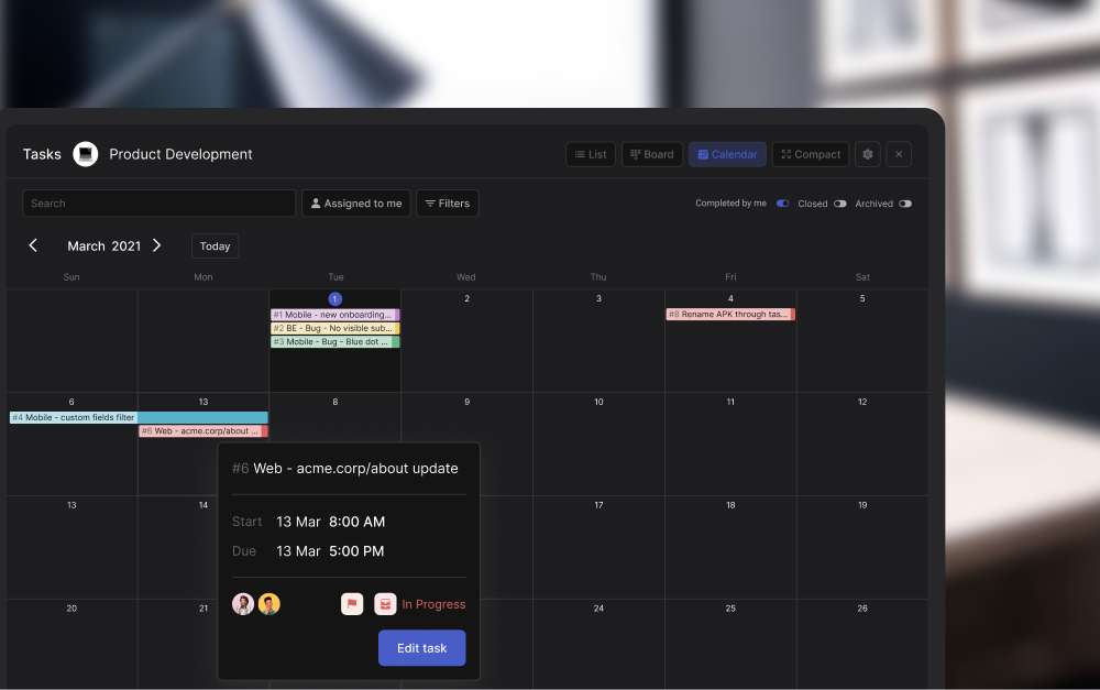 Rock calendar view showing content production schedule across a quarter