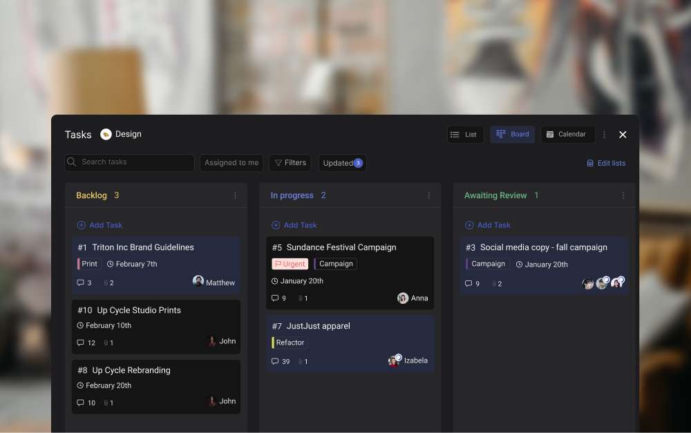 Kanban project management framework with cards moving across columns for workflow visualization