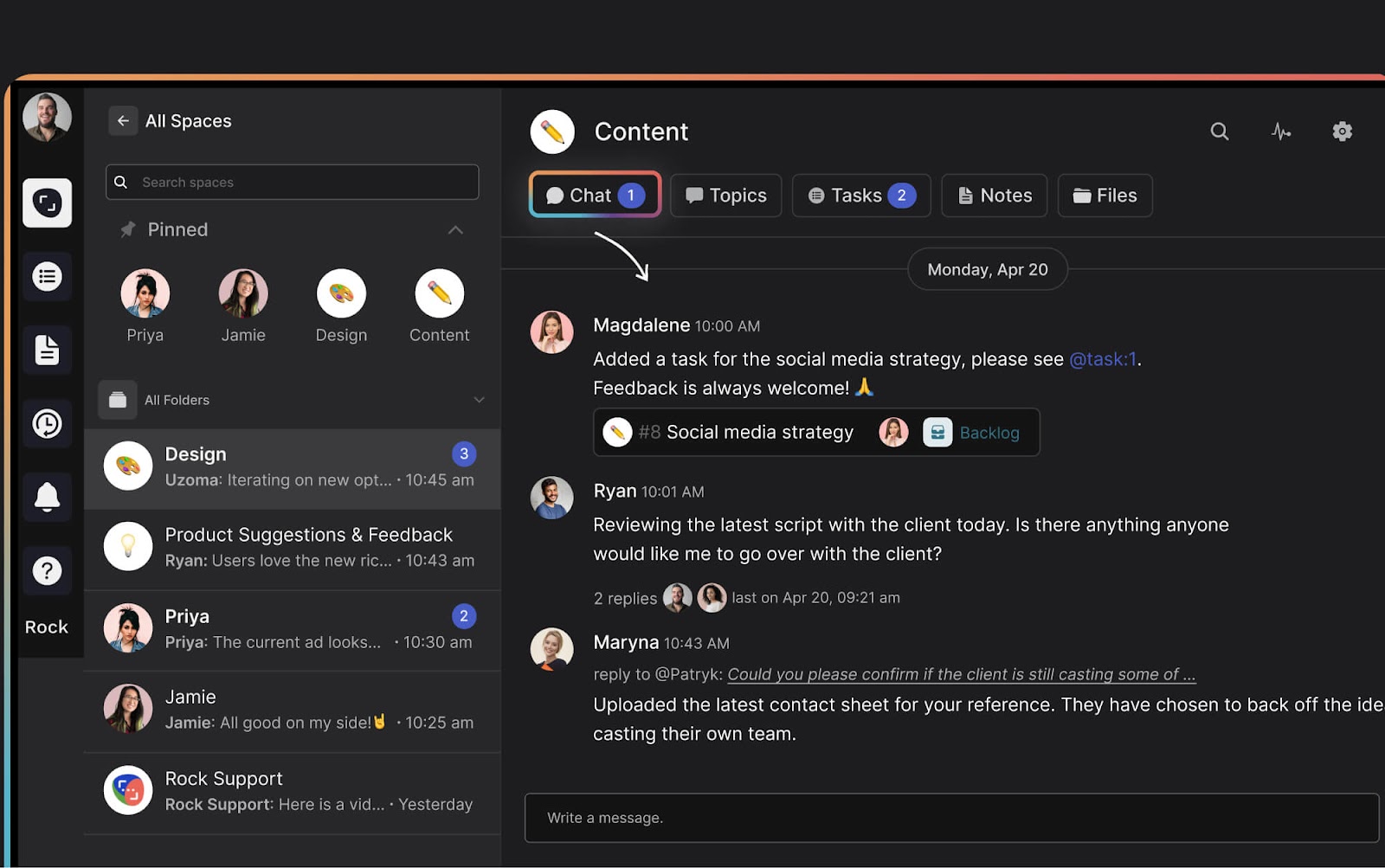 Rock instant messaging app with task management for agencies