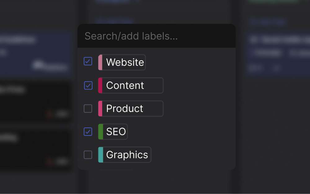 Rock workspace showing labeled project tasks for budget tracking