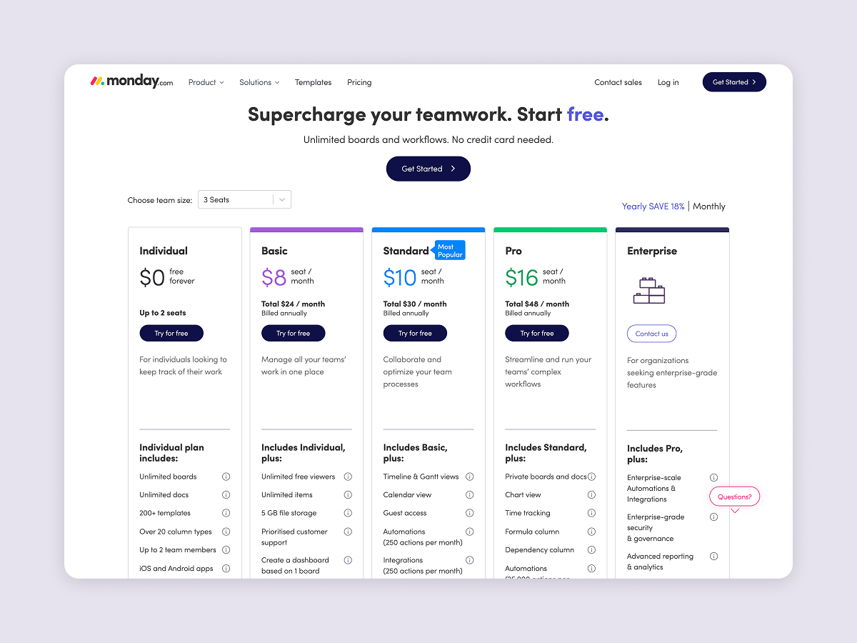 ClickUp and Monday.com pricing plans side by side