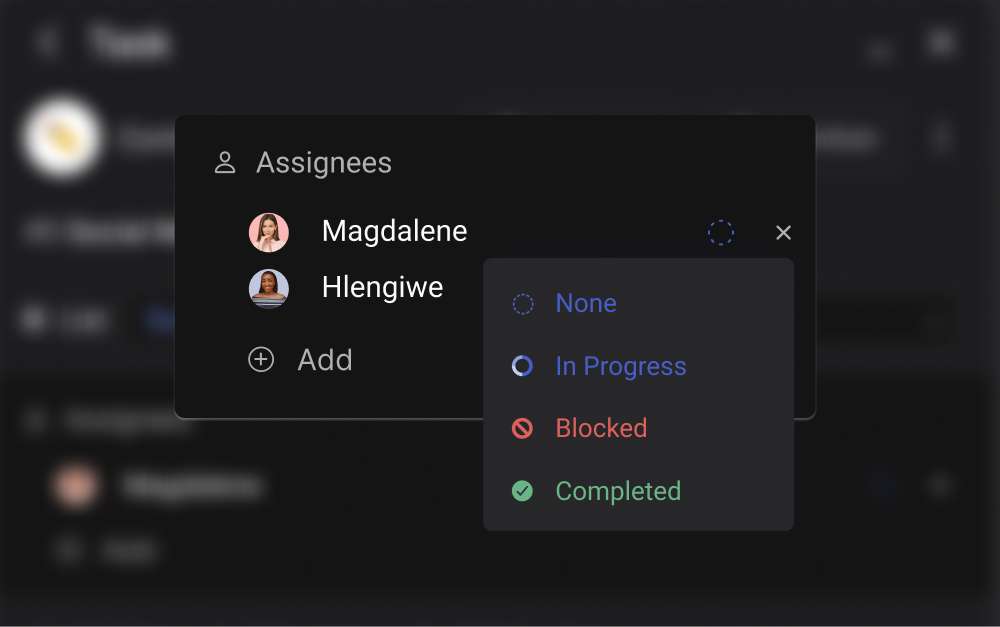 Rock workspace showing assignees and capacity for asynchronous work