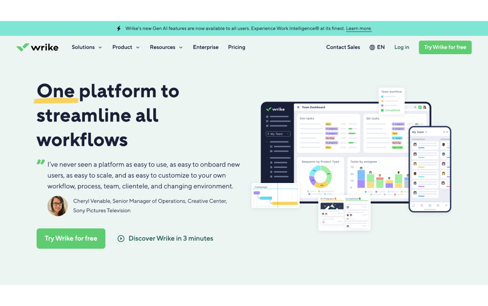 Wrike dashboards and team workflows