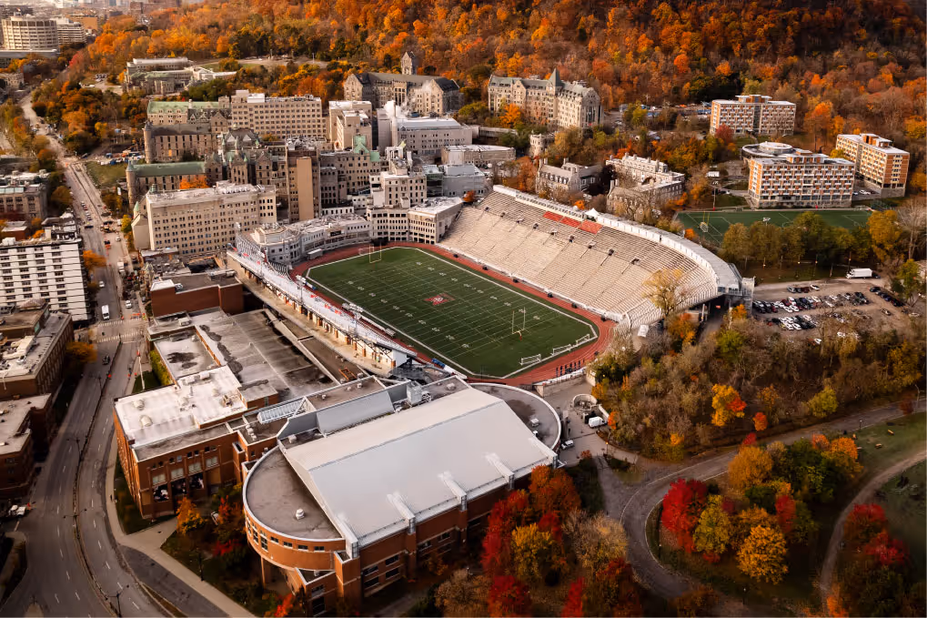 Aerial view of the McGill Sports Complex and Molson Stadium