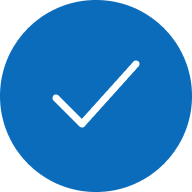 White checkmark symbol inside a blue circle.