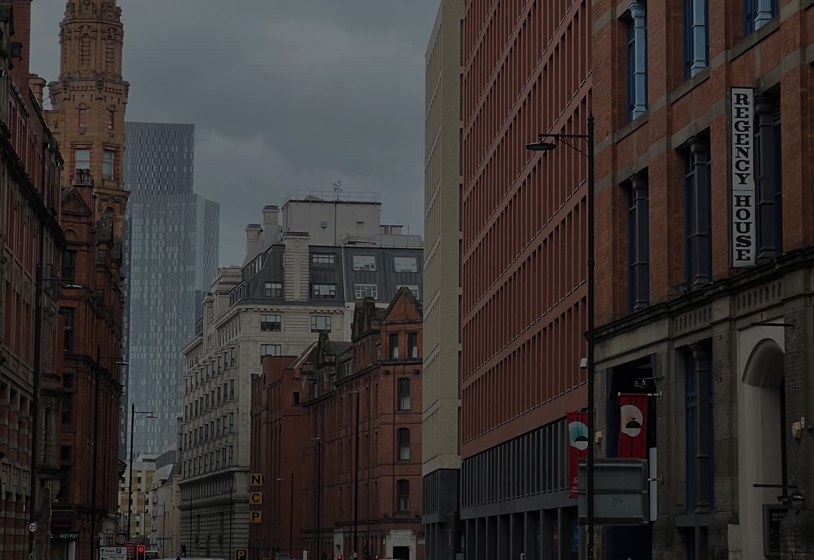 Buildings in Manchester on a cloudy, cold day