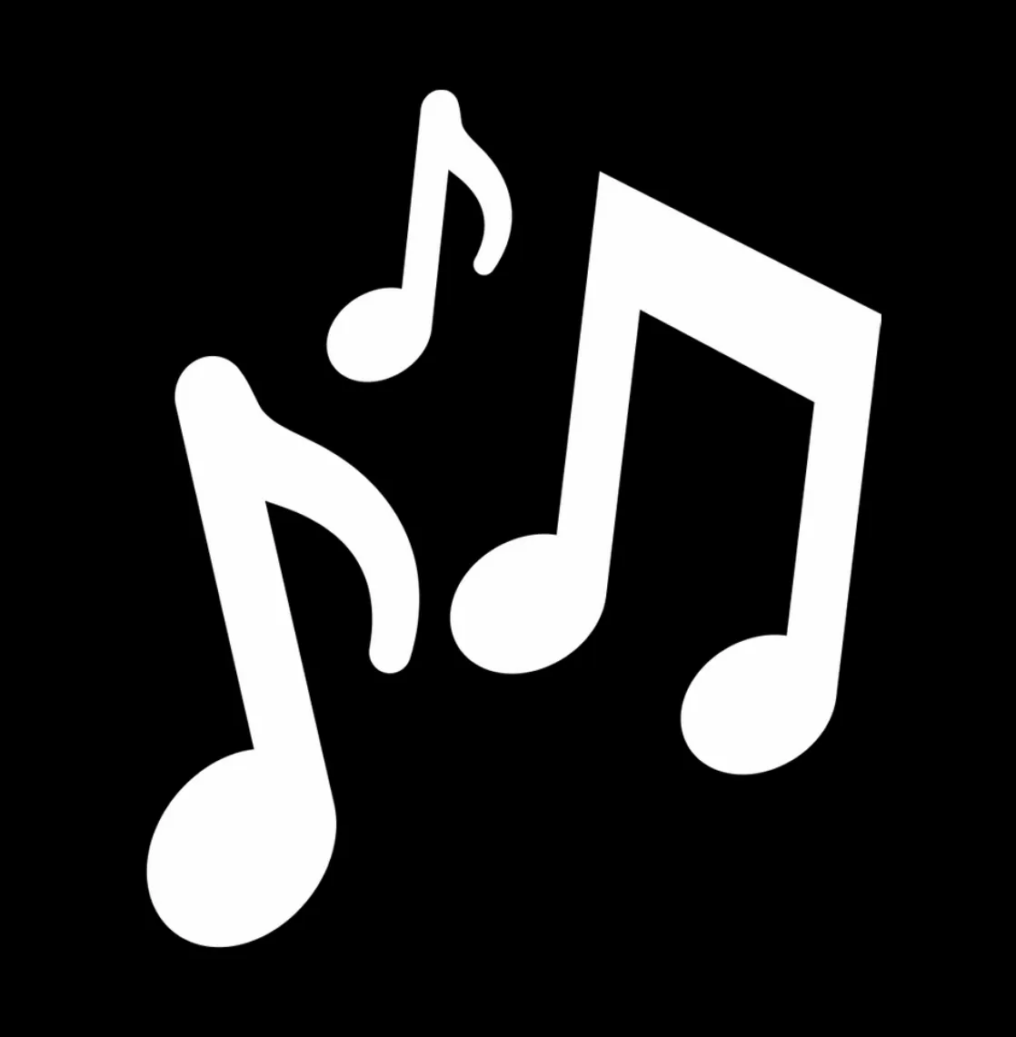 Three white music notes on a black background.