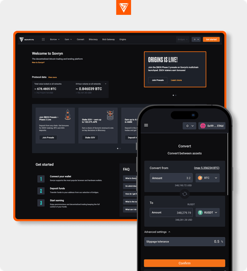 screenshot of desktop and mobile versions of the Sovryn DEX