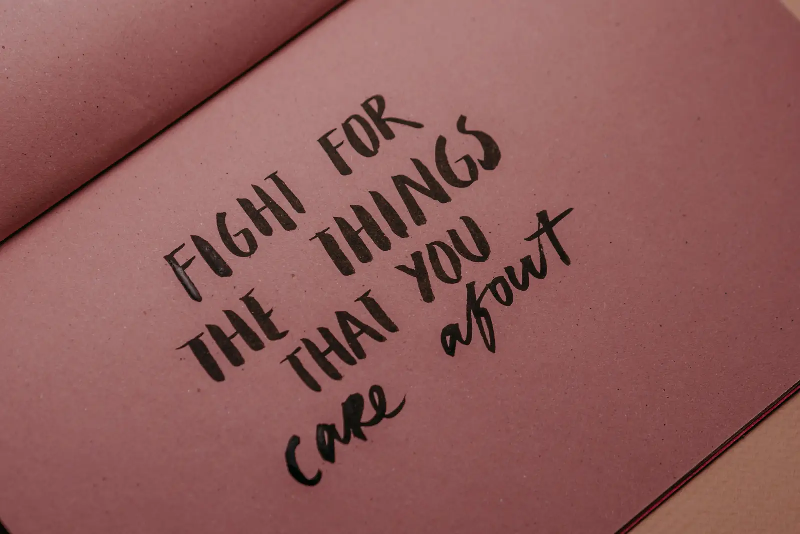 Picture with the writing on a pink piece of paper "Fight for the things that you care about"