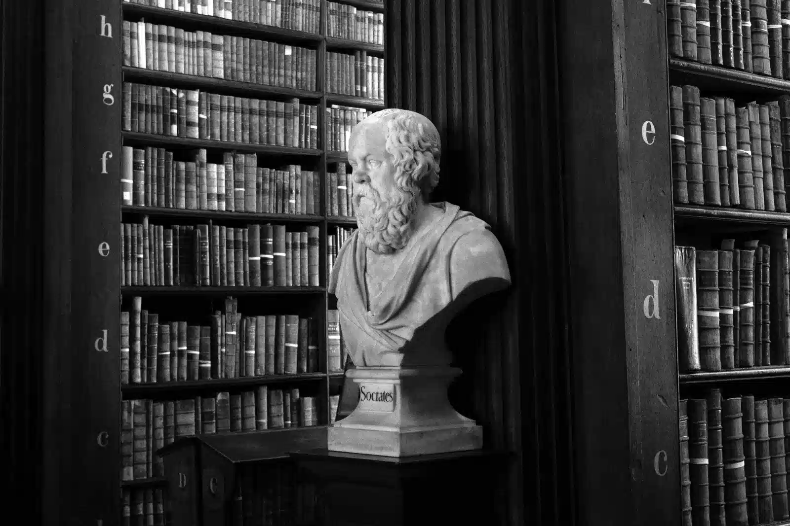 picture of a statue of Socrates in a library. This suggests that mental health is not a commodity and is rather complex. 