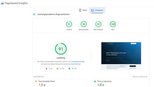 PageSpeed Insights Resultat Palmlytics