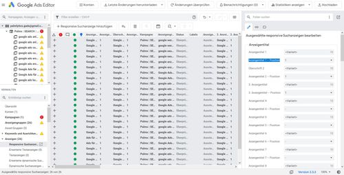 Position der ersten drei Anzeigentitel gleichzeitig festlegen