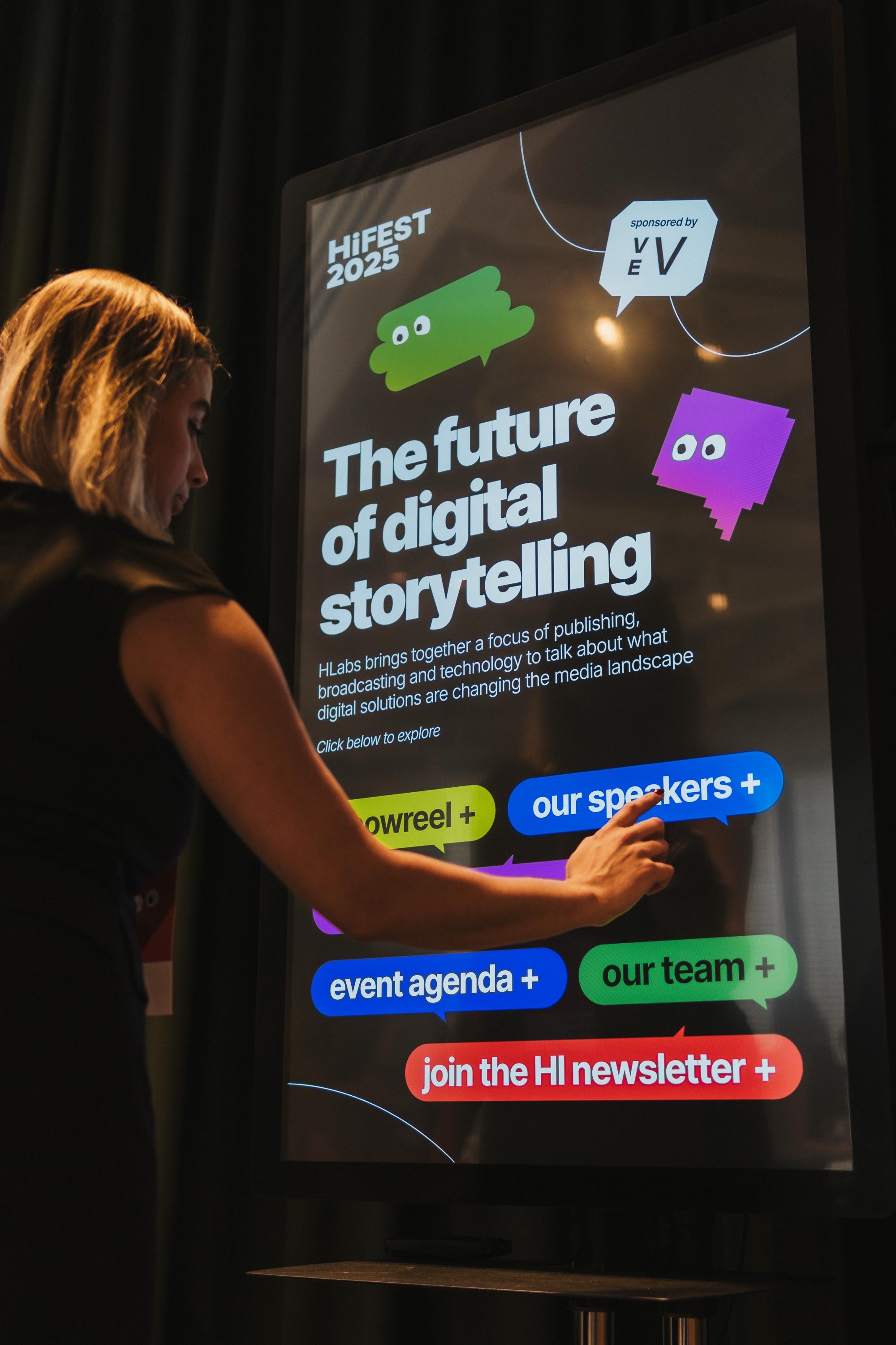 HiFest 2025 event by HLabs featuring panel discussions on the future of digital storytelling with speakers from BBC, Time Out, and Politico