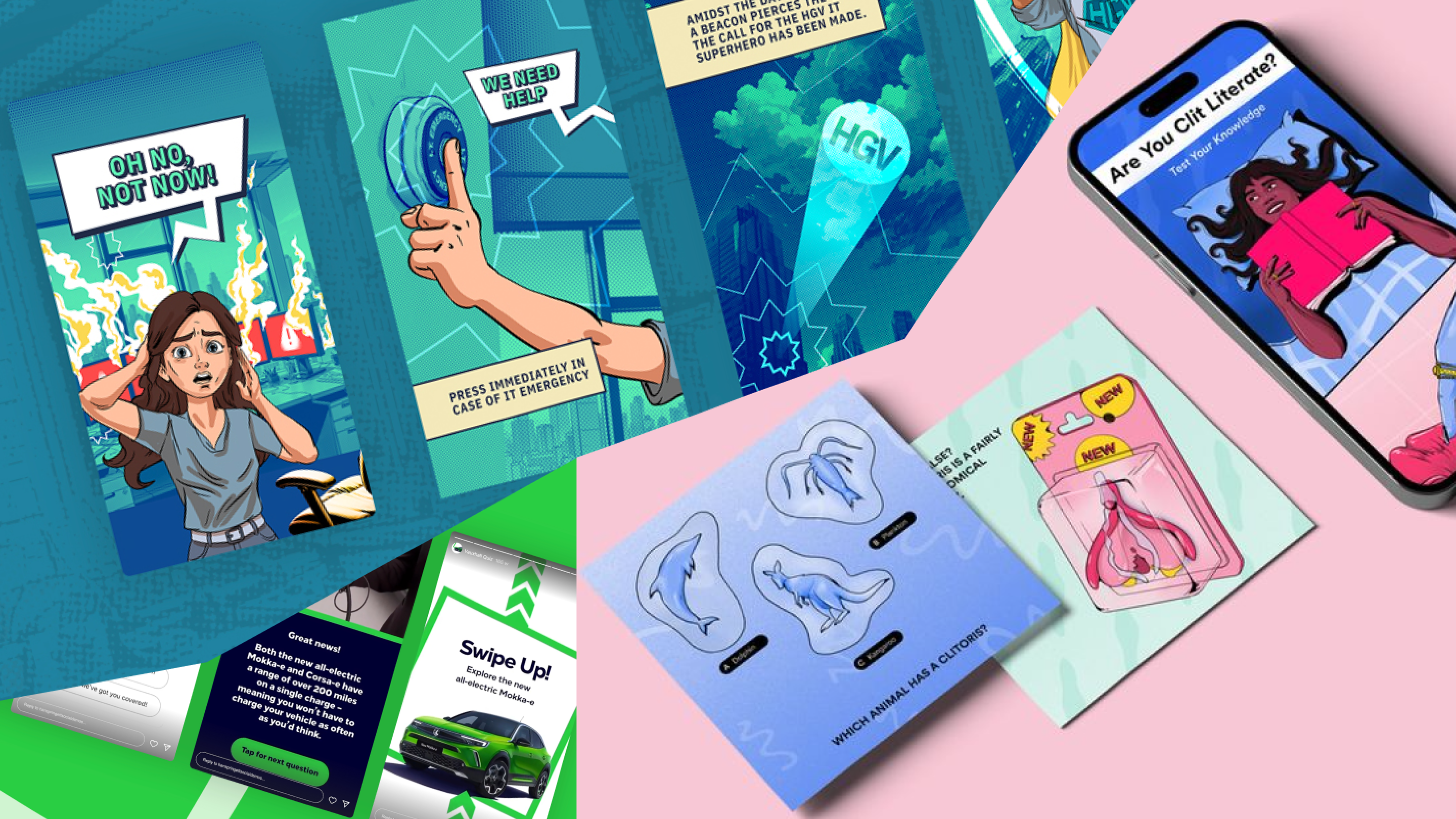 Creative digital marketing campaign showcasing social media graphics, interactive elements, and engaging storytelling