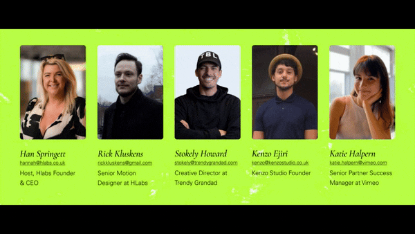Interactive clickable cards featuring webinar host and speakers