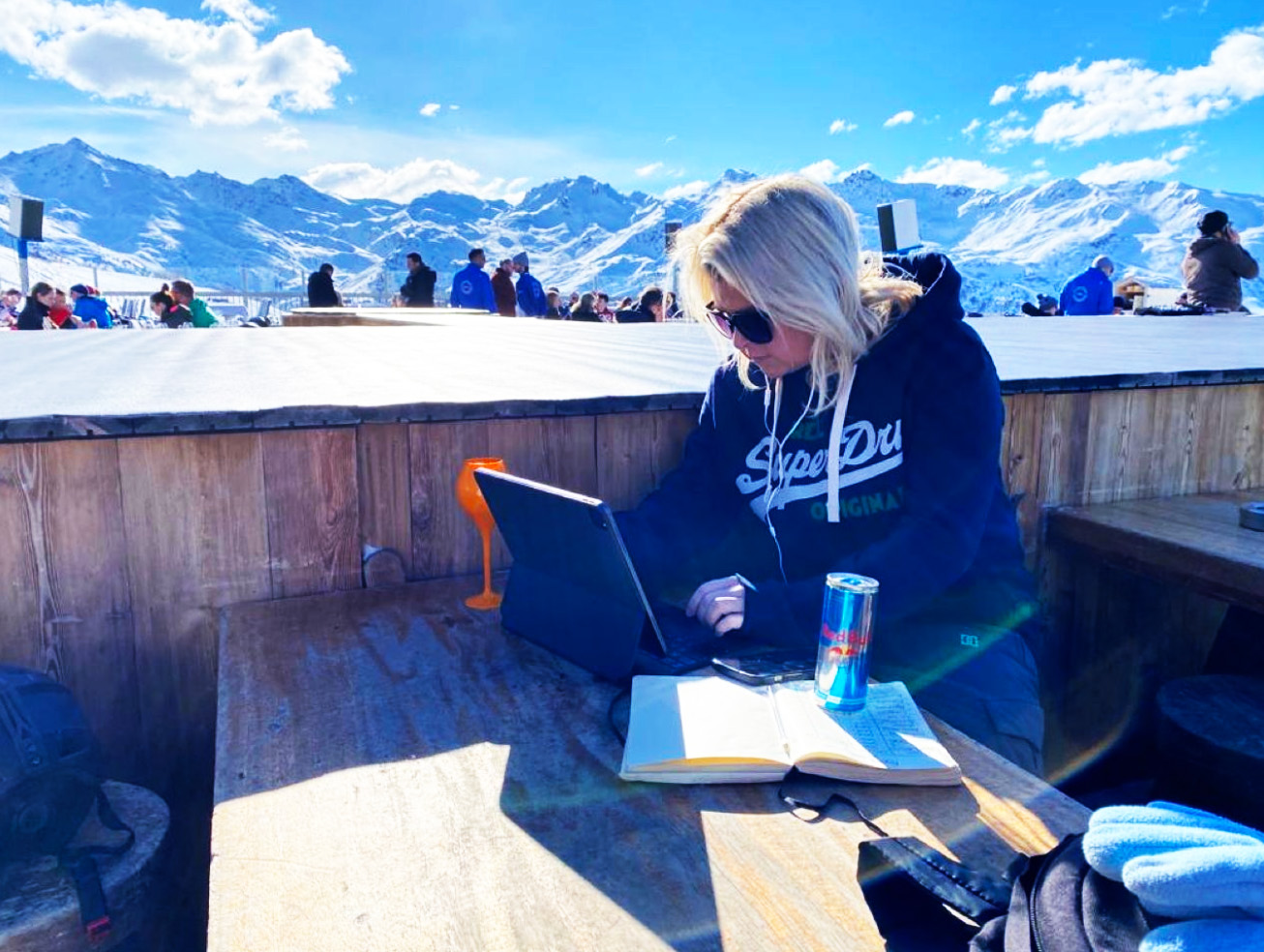 HLabs CEO Han taking remote working call at Folie Douce Meribel