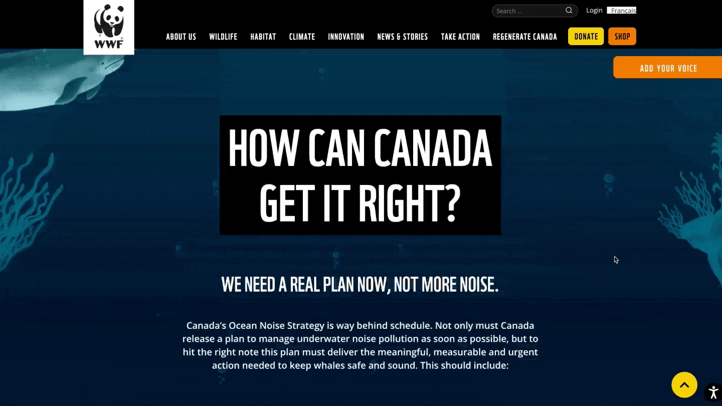 WWF-CA Underwater Noise project horizontal scrolling storytelling