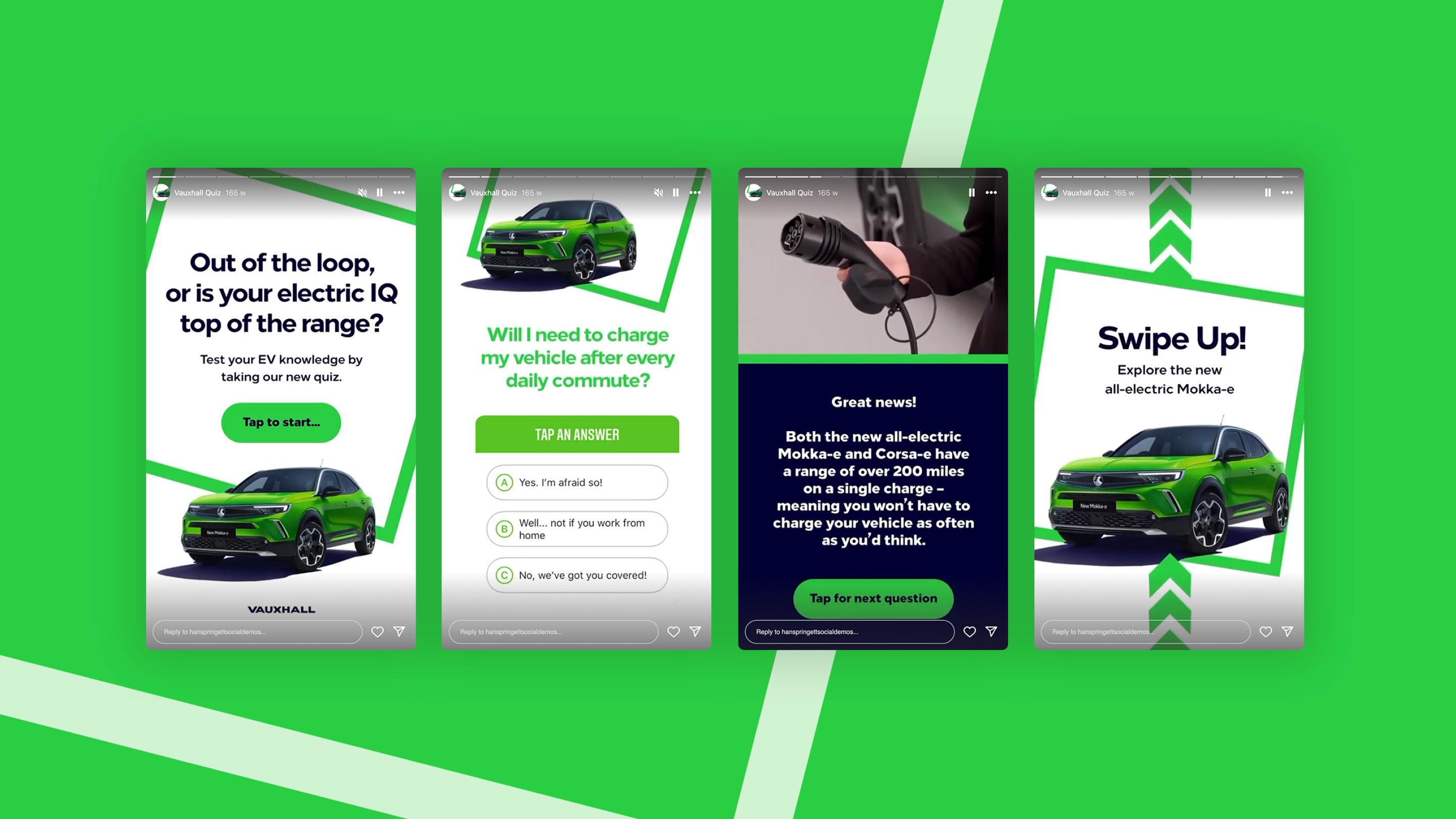 Instagram stickers quiz to promote Vauxhall EV Range
