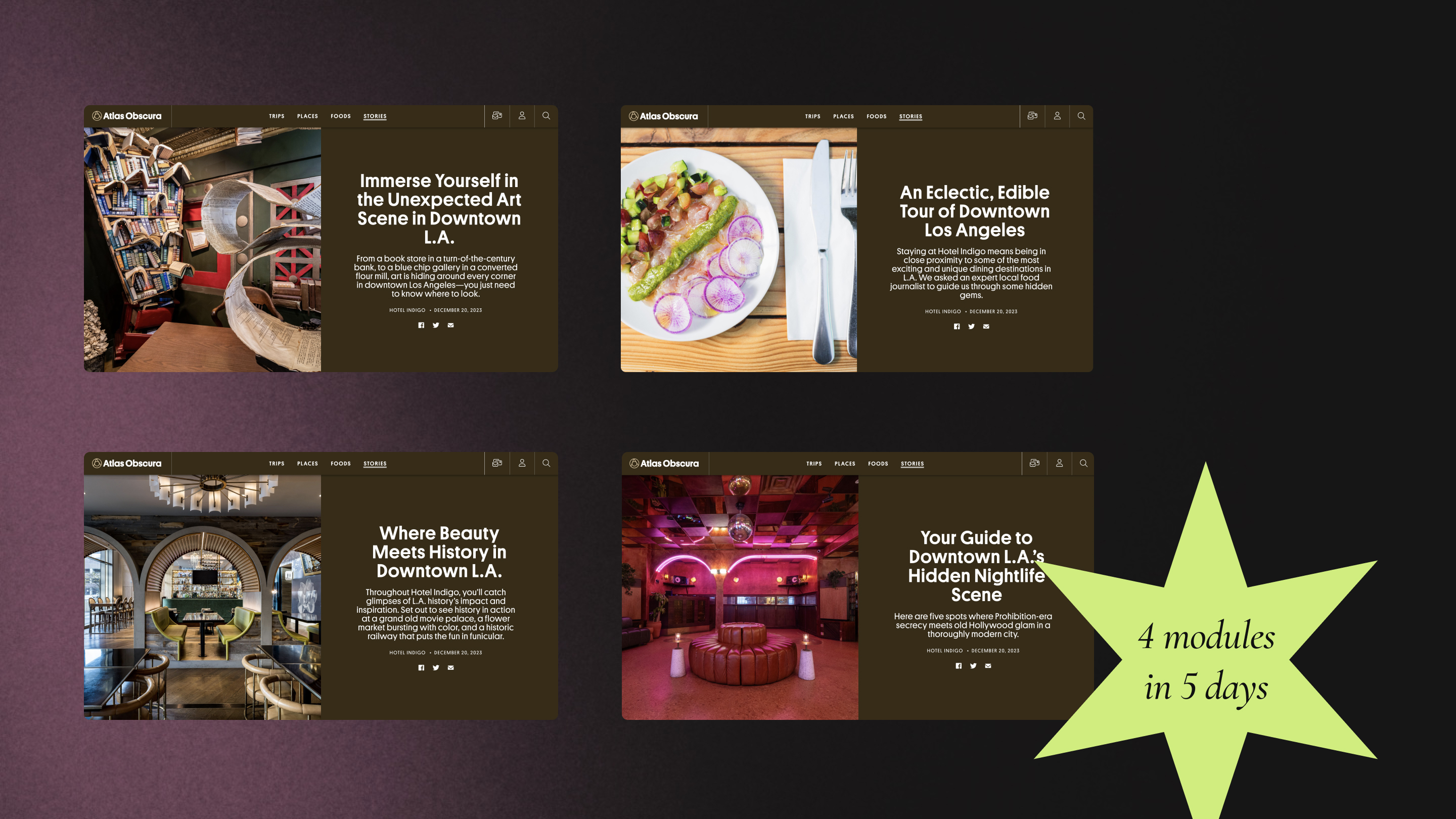 Atlas Obscura 4 modules done on no-code platform Ceros