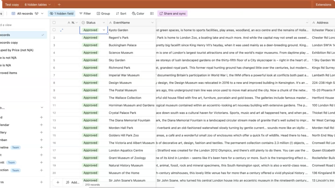 Airtable as controlled data management system for chatbot