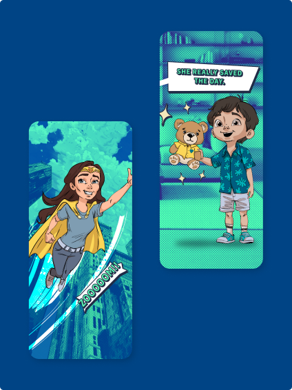 Snippets of the HGV Super Squad comic story on mobile