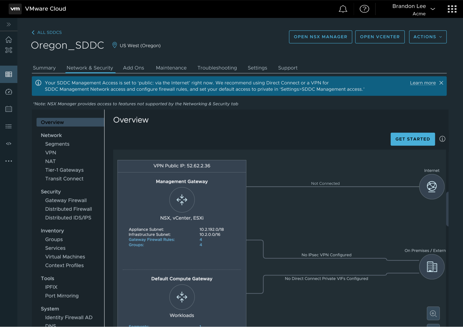 Vmware Cloud Console Networking tab