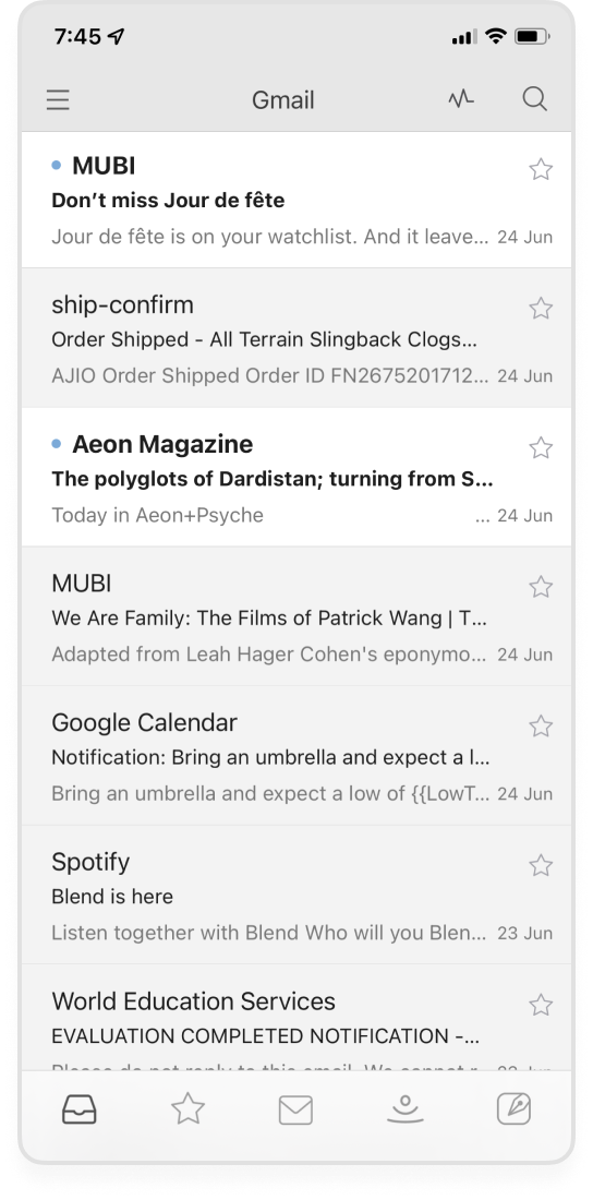 A screenshot from Newton mail app. It shows all the emails of that particular account.