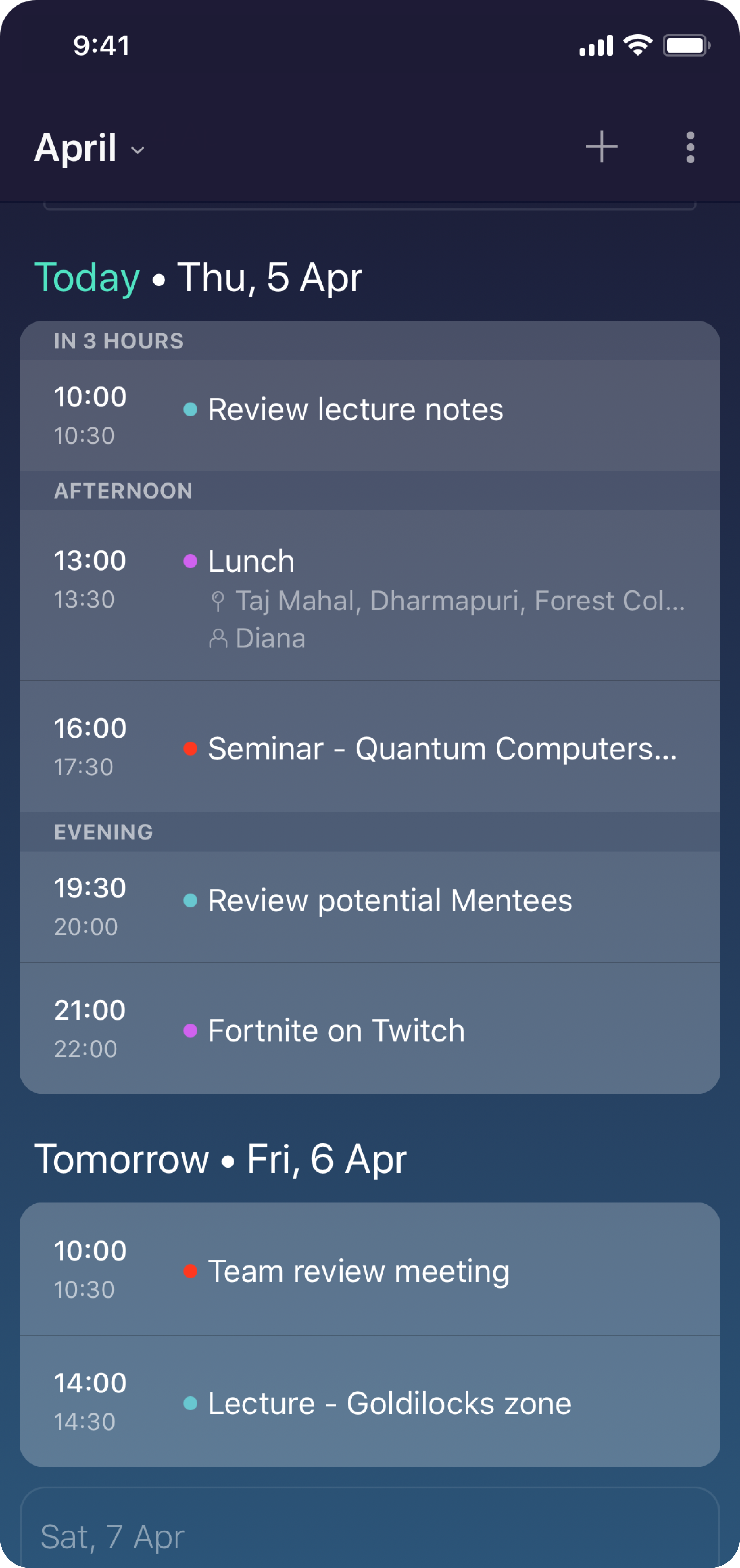 A screenshot from Newton Calendar app. It shows a list of all the events