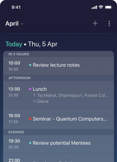 Screenshot of all events in the Newton Calendar iOS app.