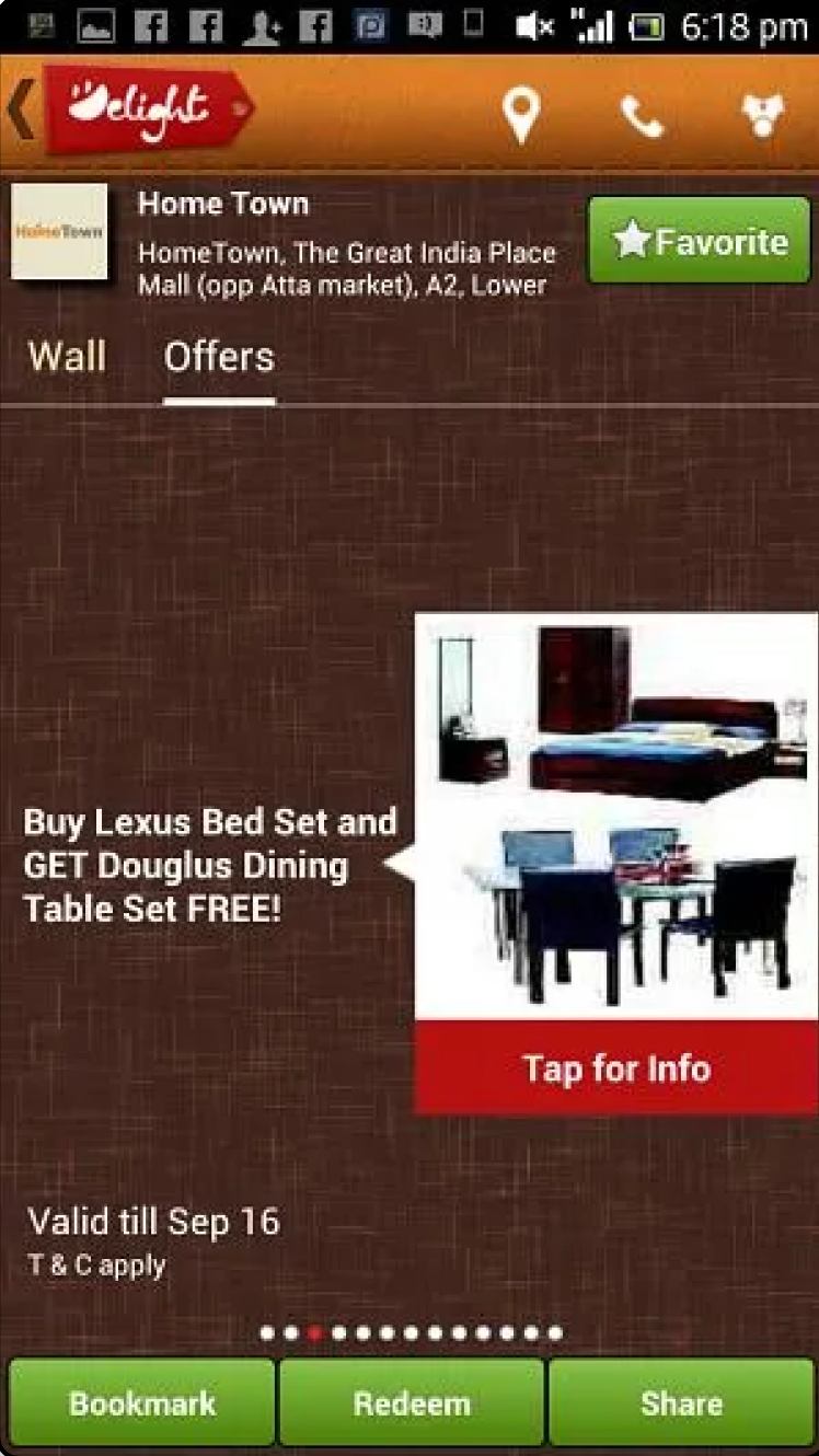 A screenshot of DelightCircle app, where a carousel of all the events are shown for a particular store.
