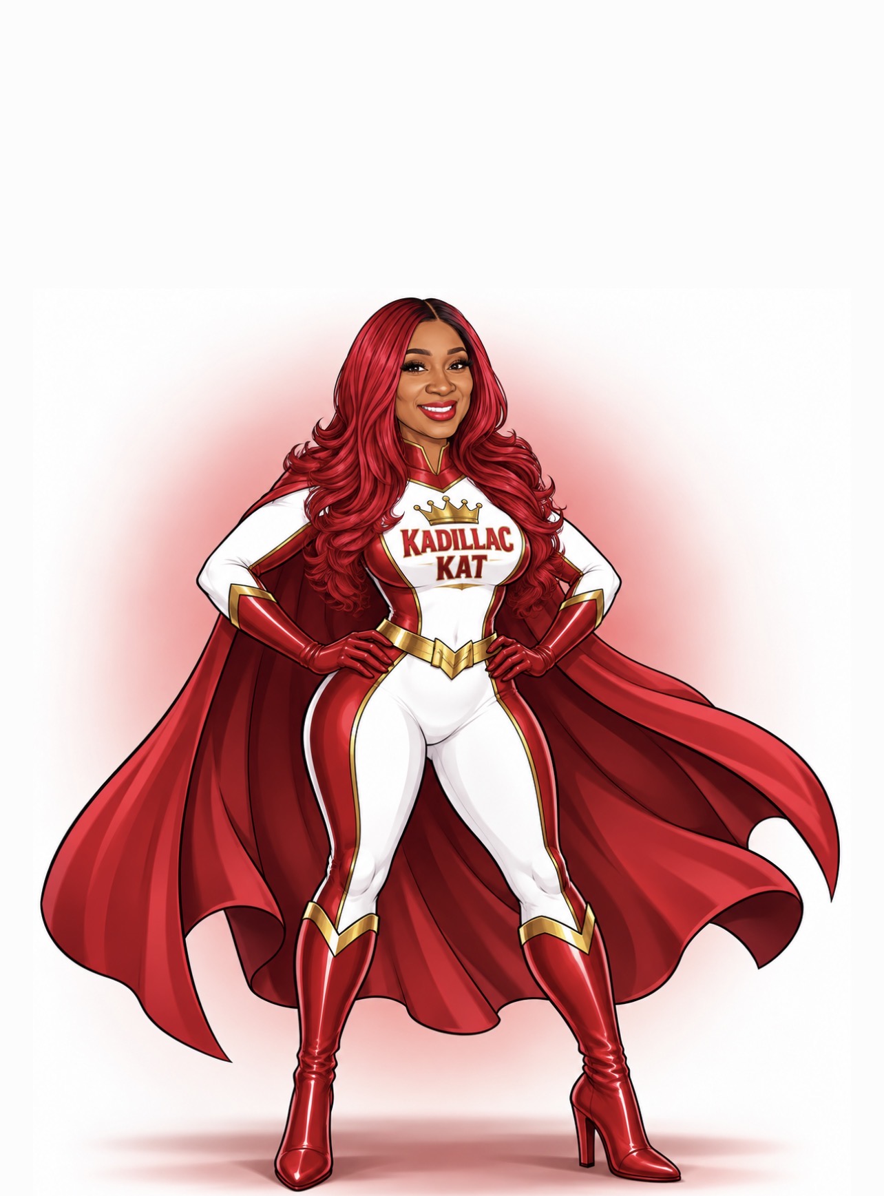 Kadillac Kat superhero in red, white, and gold