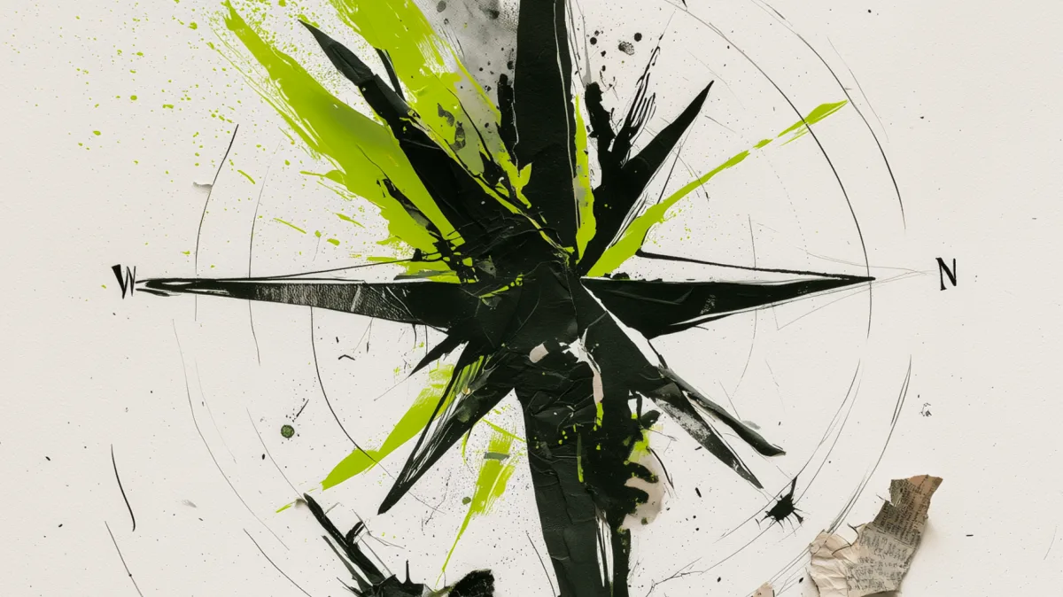 Compass rose with lime paint splashes