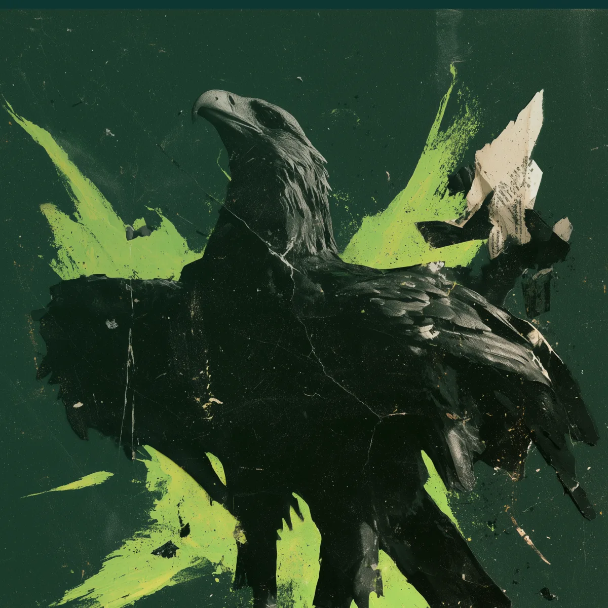 Eagle in dark green with lime paint splashes