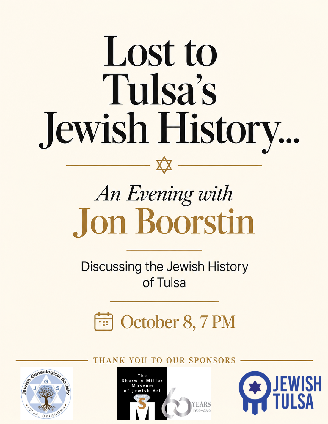 Lost to Tulsa’s Jewish History… an Evening with Jon Boorstin.