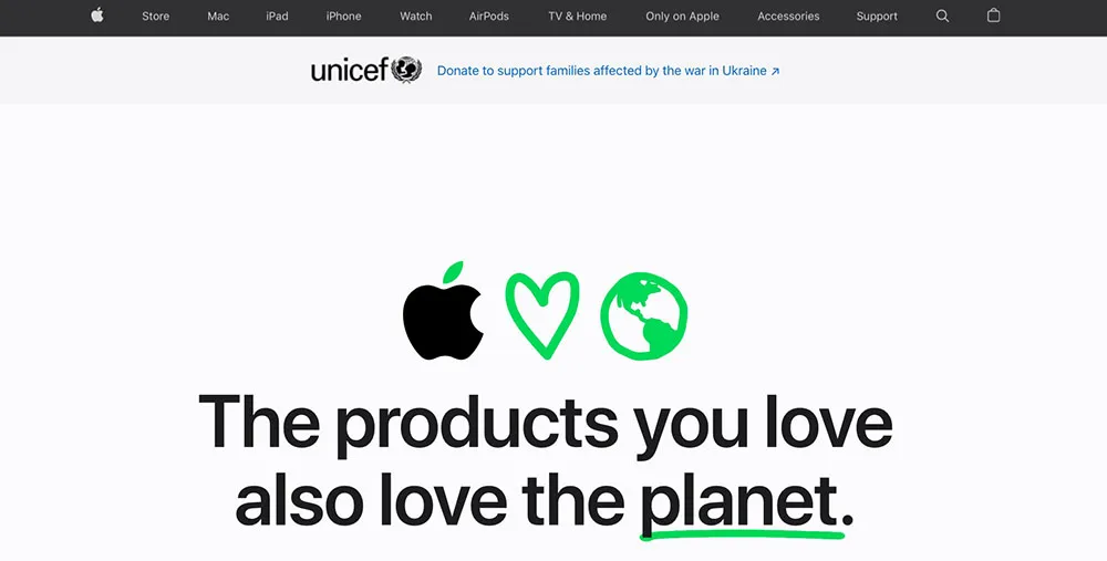 Apple Earth Day campaign highlighting sustainable products and environmental commitment
