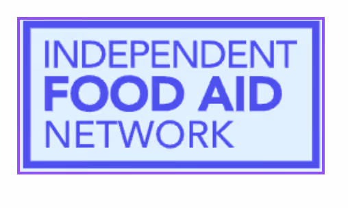The Independent Food Aid Network logo with their org name written in capital letters within a blue rectangle border.